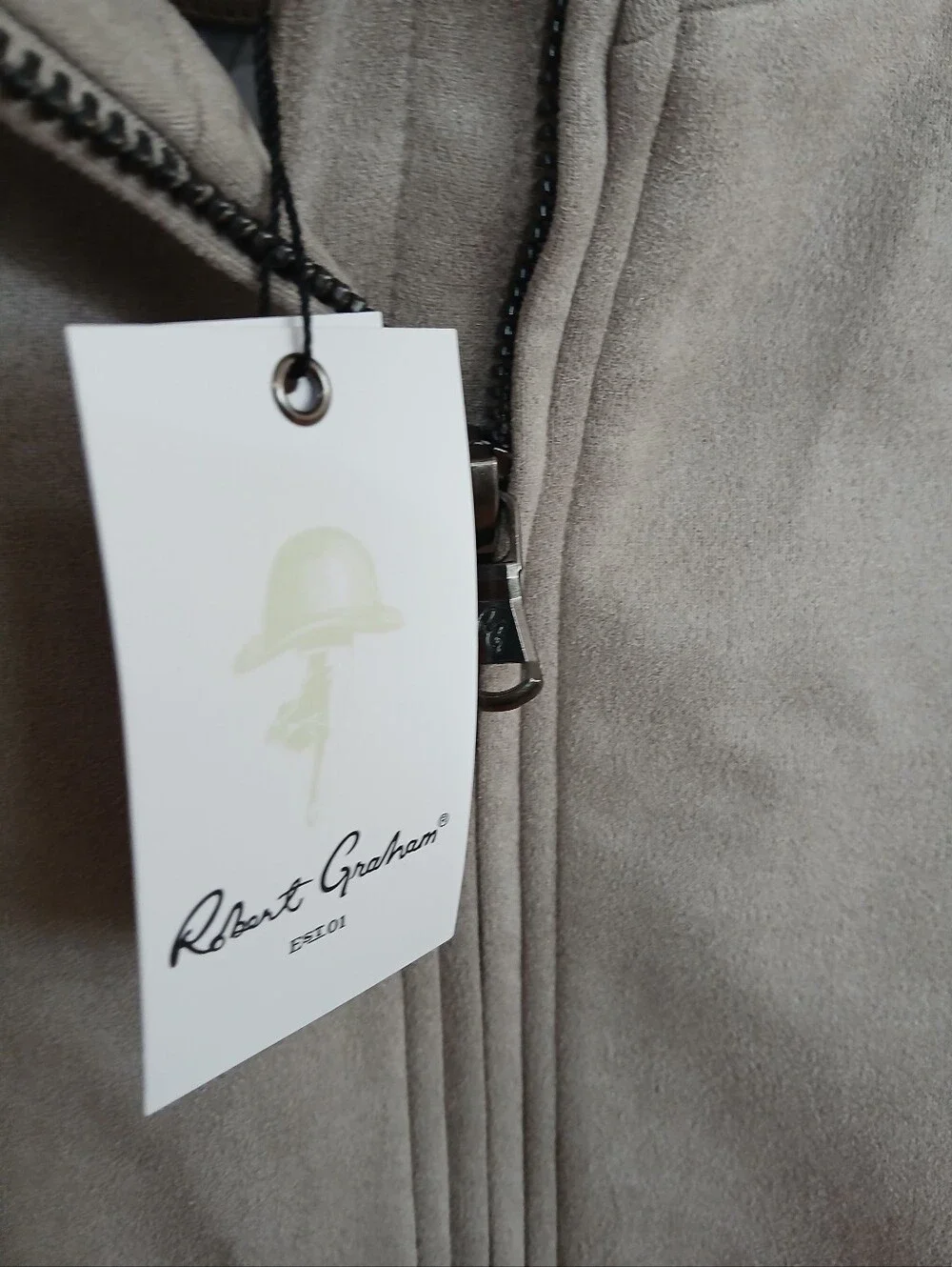 NWT Robert Graham Gray Vegan Suede Zip Bomber Jacket Streetwear Quiet Luxury
